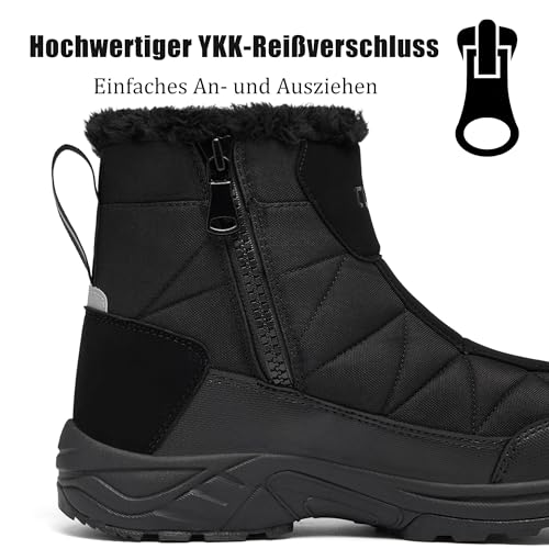 TLOLA Winterschuhe Herren Wasserdicht Warm Gefüttert Schneestiefel Rutschfest Winterstiefel Herren Wanderschuhe Trekkingschuhe Arbeiten Ski Angeln Outdoor Schuhe (Schwarz EU 45)