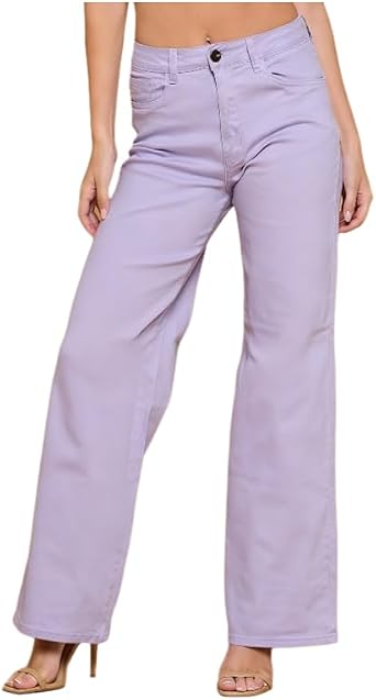 Womens High Waisted Wide Leg Jeans - Vintage Washed Baggy Denim Pants with Flattering Fit for Casual Daily Wear