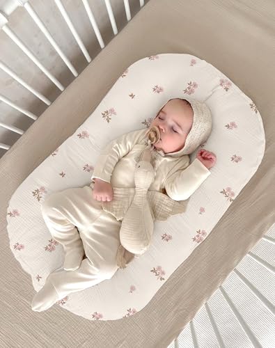 Image of Muslin Baby Lounger Cover 2 Pack, Soft Breathable Newborn Lounger Pillow Cover for Boys Girls Infant (Vintage Blossom)
