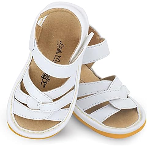 Little Mae's Boutique Mary Jane White Gleeful Squeaky Sandals for Toddler Girls, Walking Sandals with Removable Squeaker & Adjustable Strap - Soft Sole Sandals for Little Girls (9) Cover