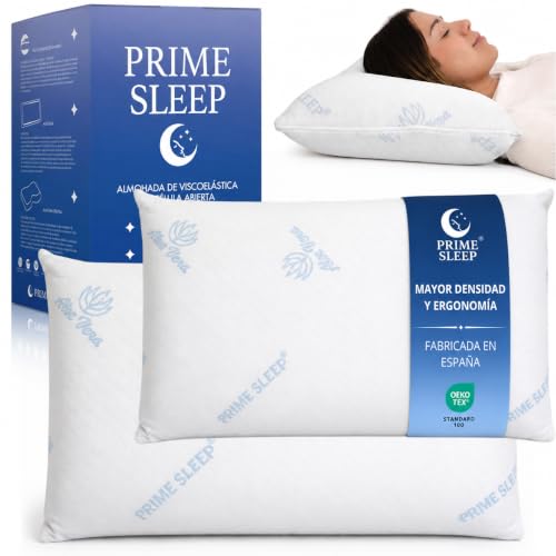 PRIME SLEEP Almohada Viscoelástica Pack 70 cm Alta Densidad 51kg/m³ Aloe Vera| Núcleo Viscoelástico Célula Abierta Transpirable | Firmeza Media | Soporte Estable Durante Toda la Noche