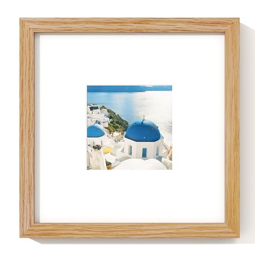Axeman 8 x 8インチ フォトフレーム | 無垢オークウッド 8x8 フレーム マット付き 4x4インチ | 8 x 8 木製フォトフレーム プレキシガラス 吊り下げ金具付き オーク