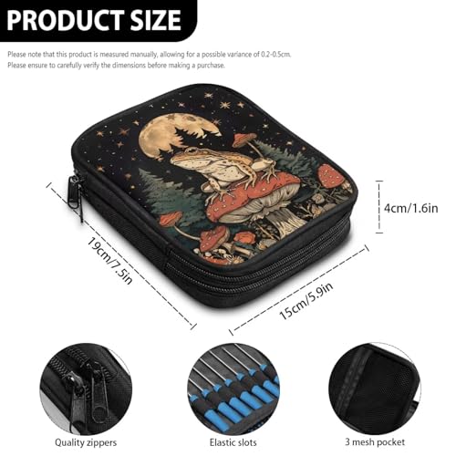 Image of Crochet Hook Case Mushroom Frog Crochet Hook Holder Portable Crochet Hook Storage Bag with Web Pockets Suitable for Crochet Needles /Knitting Accessories