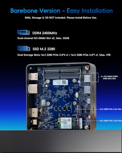 Image of Barebone Mini PC, AMD Ryzen 5 3500U (4C /8T, up to 3.7GHz), Without RAM /SSD /OS, Desktop Computer for Home Office Business Students, Triple 4K Display via USB-C /HDMI /DP, 3X USB 3.2, WiFi, BT