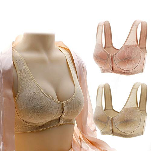 MOONMALLS Everyday Bras - Women Comfortable Cotton Bra Full-Freedom Front Close Bras (40BC, Beige) - Image 3