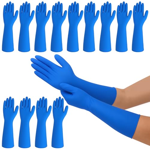 Funnysoft 50 Counts 16 Long Disposable Nitrile Gloves Latex Free Dishwashing Gloves Waterproof for Household Clean Gardening(Blue L)