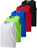 5 Pack Boys Dry-Fit Active Tank Tops Moisture-Wicking Athletic Sleeveless Shirts for Sports and Everyday Wear (Set 4, Youth Medium)