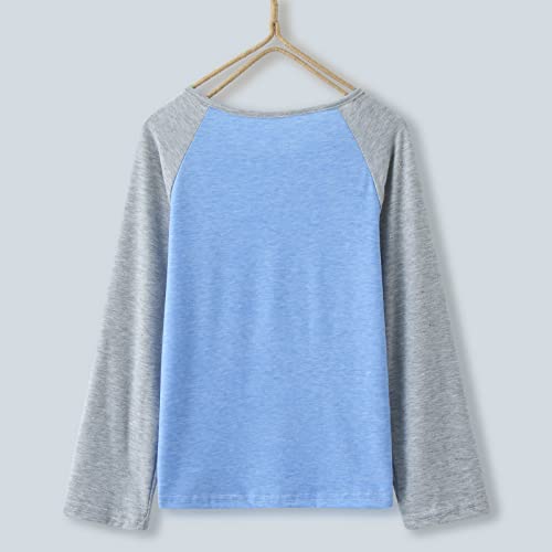 Camisetas casuais de manga comprida raglan para meninas com gola redonda túnica infantil e adolescen