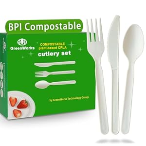 150 Count 7″ Heavy-duty Compostable Utensils,50 Forks 50 Spoons 50 Knives Cutlery Set,BPI Certified Large Disposable Flatware Set
