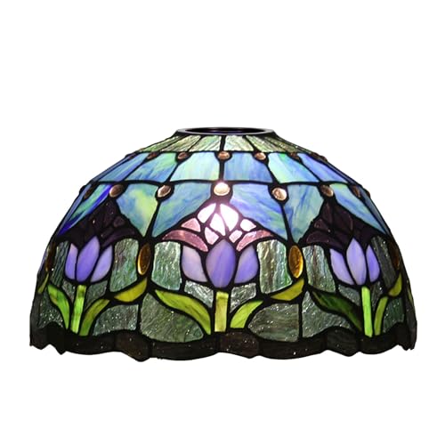 AIBOTY 12 Inch Wide Tiffany Style Stained Glass Lampshades Replacement Handmade Lamp Shade Only 1-5/8-Inch Fitter Opening for Arched Floor Lamp Torchiere Lamp Pendant Light Ceiling Lamp Tulip Blue