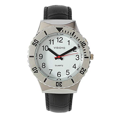 Reloj hablando inglés con alarma, fecha y hora de conversación, esfera blanca, correa de cuero negro TEBW-1601U
