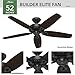 Hunter 52 inch Outdoor or Indoor Ceiling Fan No Light with Pull Chain - Black Ceiling Fan without Light, Standard Mount, 5 Blades, For Patio, Porch, Living Room - Builder Elite 53294, Matte Black