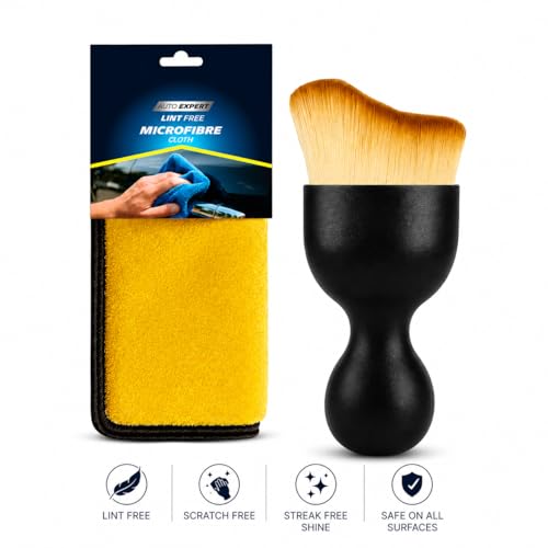 Image of Premium Microfiber Cloth & Soft Detailing Brush | Car Cleaning Kit | Dashboard Dust Cleaner Brush | Scratch-Free Lint-Free Microfiber Towel | Car Interior & Exterior Cleaning Accessories (30*40)(S04)