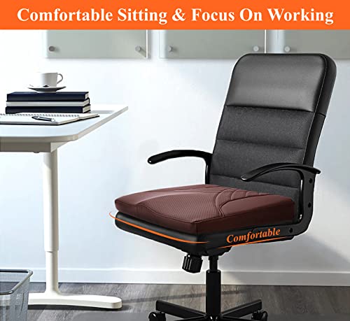 Image of kingphenix Premium Car Seat Cushion, Memory Foam Driver Seat Cushion to Improve Driving View- Coccyx & Lower Back Pain Relief - Seat Cushion for Car, Truck, Office Chair (Leather Brown)