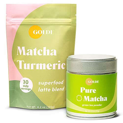 Golde Latte Blend - Matcha Turmeric - Plant Based Superfood With Japanese Matcha, Turmeric & Coconut Milk Powder | Golde Pure Matcha - 100% Pure Japanese Ceremonial Grade Matcha Green Tea Powder #TOP23