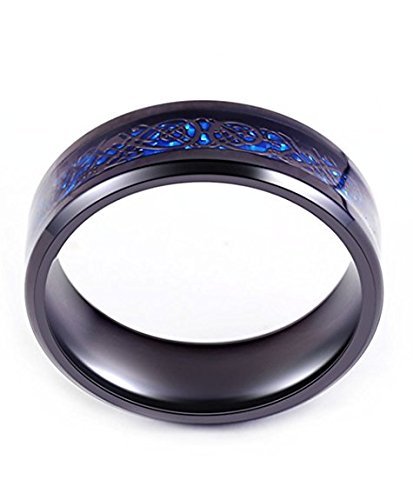 8Mm Tungsten Carbide Ring Silvering Celtic Dragon Blue Carbon Fibre Inlay Wedding Band Size 6-13 (7, Black) #TOP2