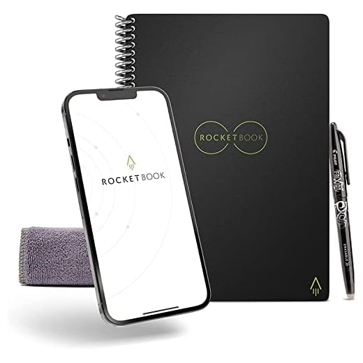 Rocketbook Core Cahier de Note Effacable - Réutilisable Bloc Note Numerique, Notebook A5 Noir Carnet Spirale Page Blanche à Pointillé, Stylo Effacables Pilot Frixion Inclus, Gadget Insolite Utile