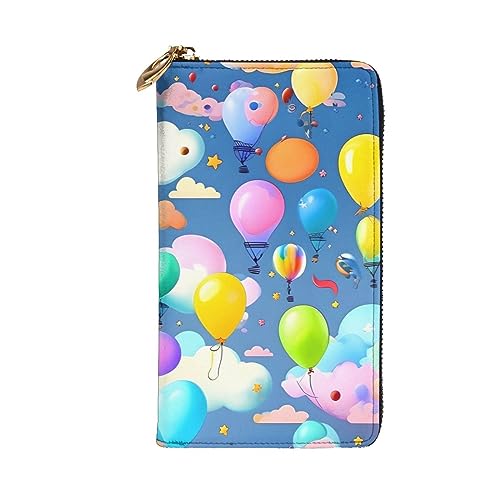 Colorful Balloons Picture Leather Long Clutch Wallet for Fashionable Girls and Women - Durable, Stylish, and Functional, Black, One Size2