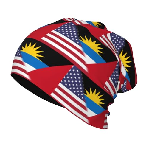 American Flag and Flag of Antigua and Barbuda Kids Leisure Elastic Knitted Hat Junior Large Size Knit Cap Child Beanie Black