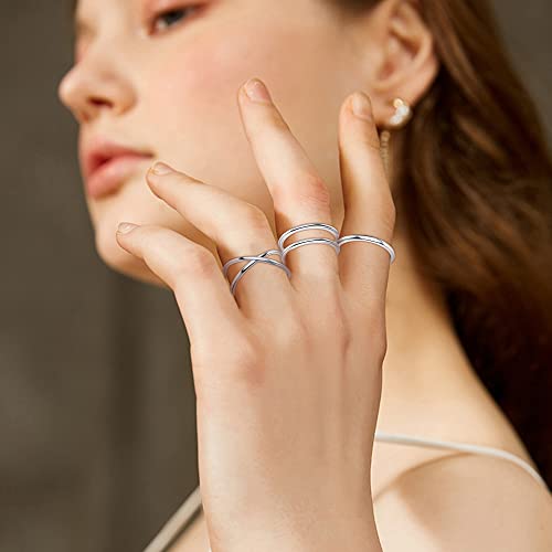 Patisorna 3Pcs 925 Sterling Silver Open Adjustable Rings For Women Men Minimalist X Cross Arrow Heart Moon&Star Paperclip Rings Stackable Thumb Knuckle Simple Rings Set Size 6-9 #TOP5