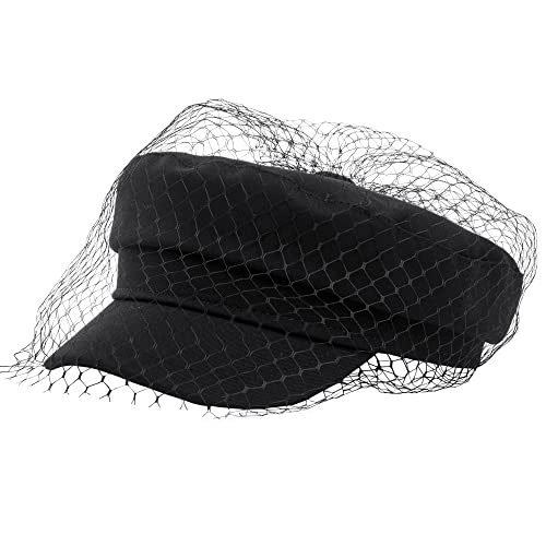 Beret Hats For Women Pu Leather Newsboy Fiddler Cap With Veil Casual Baker Boy Captain Hat #TOP16
