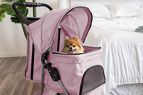 Paws & Pals 3 Wheeler Elite Jogger Pet Stroller Cat/Dog Easy To Walk Folding Travel Carrier, Pink #TOP3