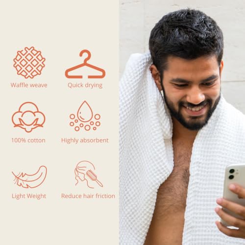 Image of HAMELIN The Ezra Waffle Hand Towel | Pure Cotton Lightweight Anti Microbial & Water Absorbent | Softer Touch Quick Drying Towels | Durable & Long Lasting | White | 70 cm x 43 cm | Pack of 1