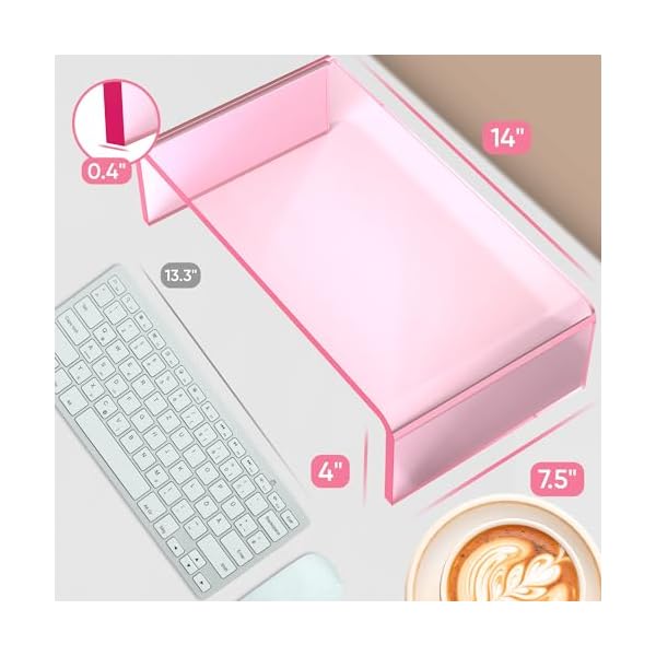 NovaMode Acrylic Monitor Stand, Pink Computer Riser, Pink Desk Riser, Pink Acrylic Laptop Stand, Acrylic Monitor Stand for Desk, Pink Monitor Stand, Monitor Riser – Bild 5