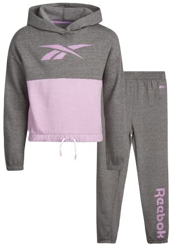 Reebok Girls' Sweatsuit Set - 2 Piece Fleece Hoodie and Jogger Sweatpants (Size: 7-12), Size 7, Lig