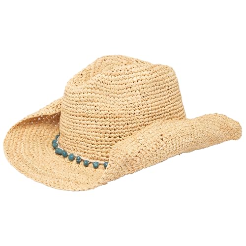 San Diego Hat Company Women's Crochet Raffia Cowboy Hat with Turquoise Hat with Beaded Trim, Natural, One Size by San Diego Hat Co. - Used condition - US$52.35