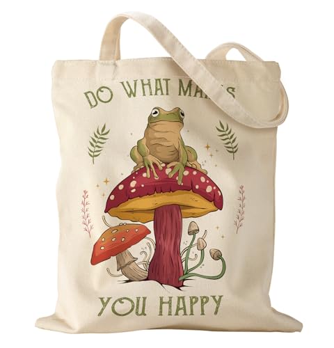 Miss Adola Aesthetic Canvas Tote Bag for Women, Mushroom Frog