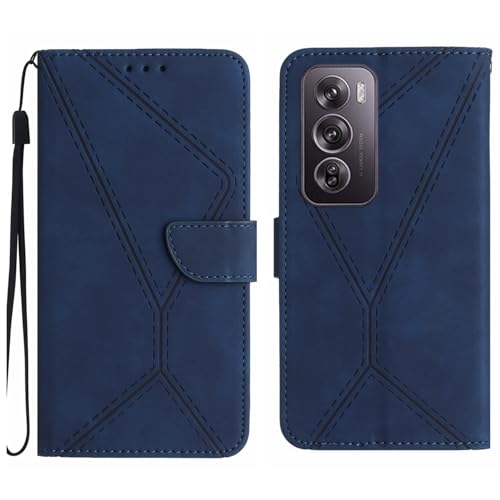Rfvzubemok Compatible with Oppo Reno12 5G Case,Compatible with Oppo Reno12 5G Kickstand Flip Card Slot Magnetic Closure Phone Cover Blue