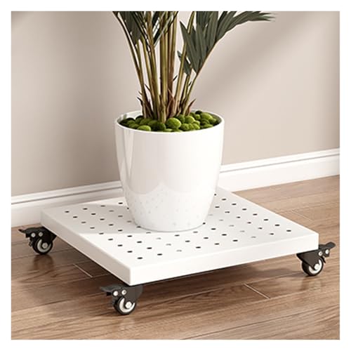Support à plantes en métal robuste avec roulettes 35cm blanc