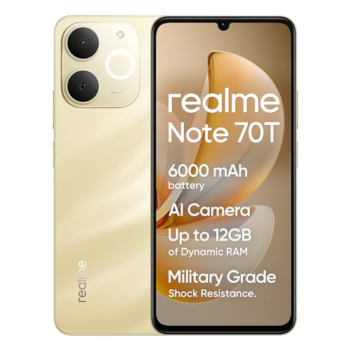 realme Smartphone Note 70T,4+64GB, Batería De 6000mAh, Diseño Ultrafino de 7,94 mm, IP54 Protección ArmorShell, Next AI, Sin Cargador, Oro