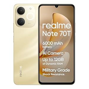 realme Smartphone Note 70T,4+64GB, Batería De 6000mAh, Diseño Ultrafino de 7,94 mm, IP54 Protección ArmorShell, Next AI, Sin Cargador, Oro