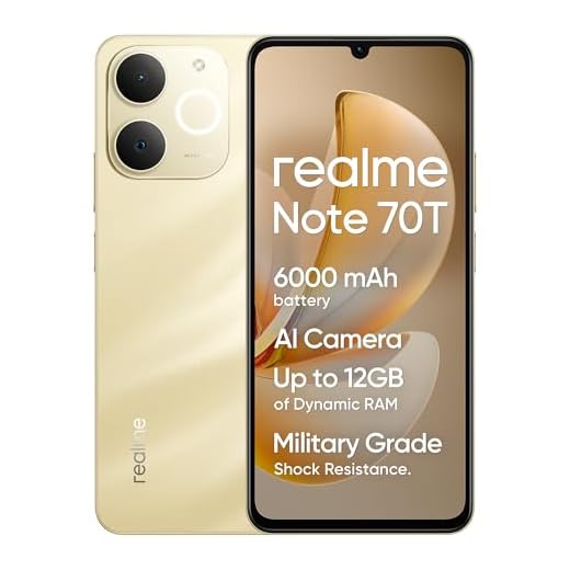 realme Note 70T Smartphone, 4+64GB, Batteria di lunga durata da 6.000 mAh, Protezione ArmorShell™, Spessore di soli 7,94 mm, Fino a 4+8 GB di RAM dinamica, NEXT AI, Caricabatterie non incluso, Oro