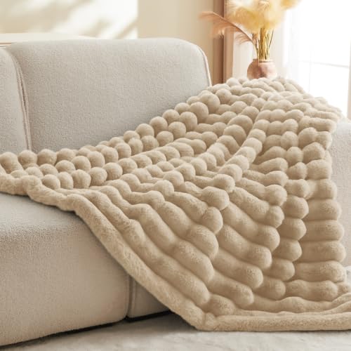 Image of BEDELITE Faux Fur Throw Blanket for Couch, 770GSM, 50 inch x 60 inch, Linen