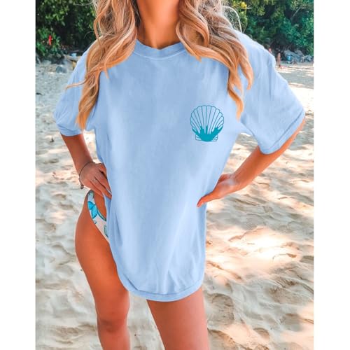 Image of Hawaiian T Shirts for Women Oversized Aesthetic Hibiscus Flower Beach Shirt Teens Preppy Tropical Graphic Tee Tops