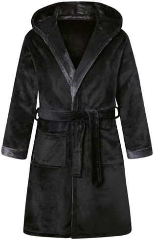 ALISISTER Bademantel Herren Flanell Fleece Morgenmantel mit Kapuze Sauna Bademantel Hausmantel für Männer M-XXL