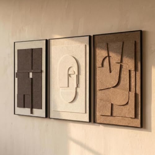 AMAATE 3Pcs 3D Sandstone Relief Wall Art, Black Frame Geometric Decor by AMAATE - Used condition - Image 2