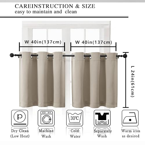 Image of Simplebrand Stone Short Kitchen Curtains 24 Inch Length 2 Panels Set, Small Windows Room Darkening Curtain for Bathroom, Cabinet, Basement, RV Camper, Thermal Insulated Short Drapes, 40 x 24 Inch