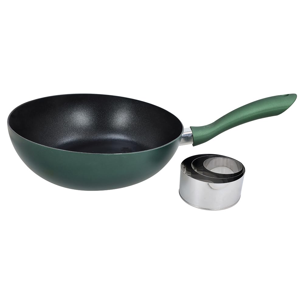 Wok Tognana Shiny Green en aluminium vert avec 3 emporte-pièces