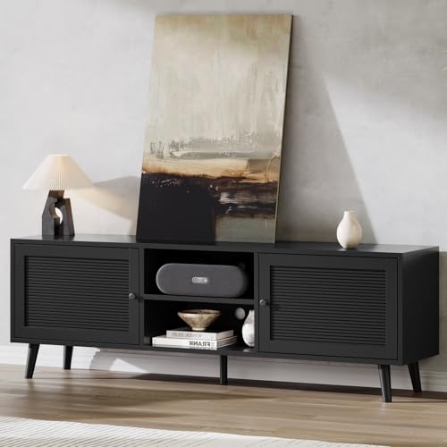 HOTAMO 70 Inch Black Fluted TV Stand image