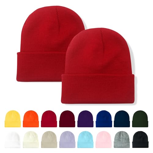 Image of Winter Beanie Acrylic Knit Cuffed Plain Hats Skull Cap Warm Beanies for Men Women