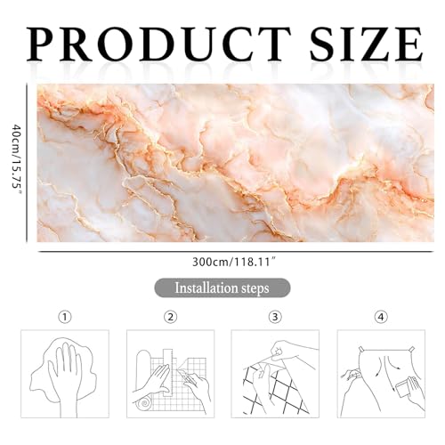 Image of Nuxovilar Peach Gold Marble Vein Wallpaper Peel and Stick 16x39in | Adhesive Foil Modern Decal Marble Wrap Surface Guard Accent Wall Living Bedroom Bathroom Furniture (Marble Vein)