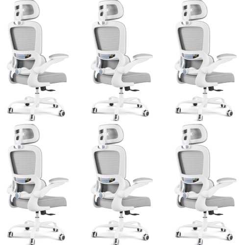Image of TRALT Office Chair Ergonomic Desk Chair, 330 LBS Home Mesh Office Desk Chairs with Wheels, Comfortable Gaming Chairs White Pack of 6
