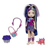 In ihrem violetten Oberteil und dem Rock mit farbenfrohem Gesteins-Print ist Lumina bereit für ihren Auftritt.