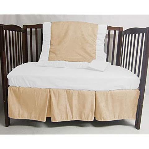 Egyptian Home Linen Front Two Pleat Crib Bedding Set Egyptian Cotton 500 TC 5-Piece Set Fitted Sheet, Pleated Skirt,Comforter,Pillowcase (Beige,) Cover