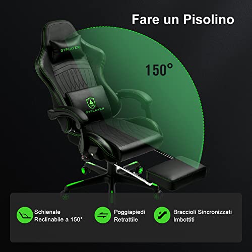 Sedia Gaming Ergonomica con Poggiapiedi e Altoparlante Bluetooth Poltrona Ufficio Scrivania Sedie Girevole Musicale con Braccioli di Collegamento - Sedia gaming - Immagine 4
