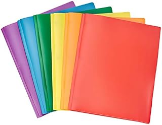 Amazon Basics Heavy Duty Plastic Folders with 2 Pockets for Letter Size Paper, Pack of 6